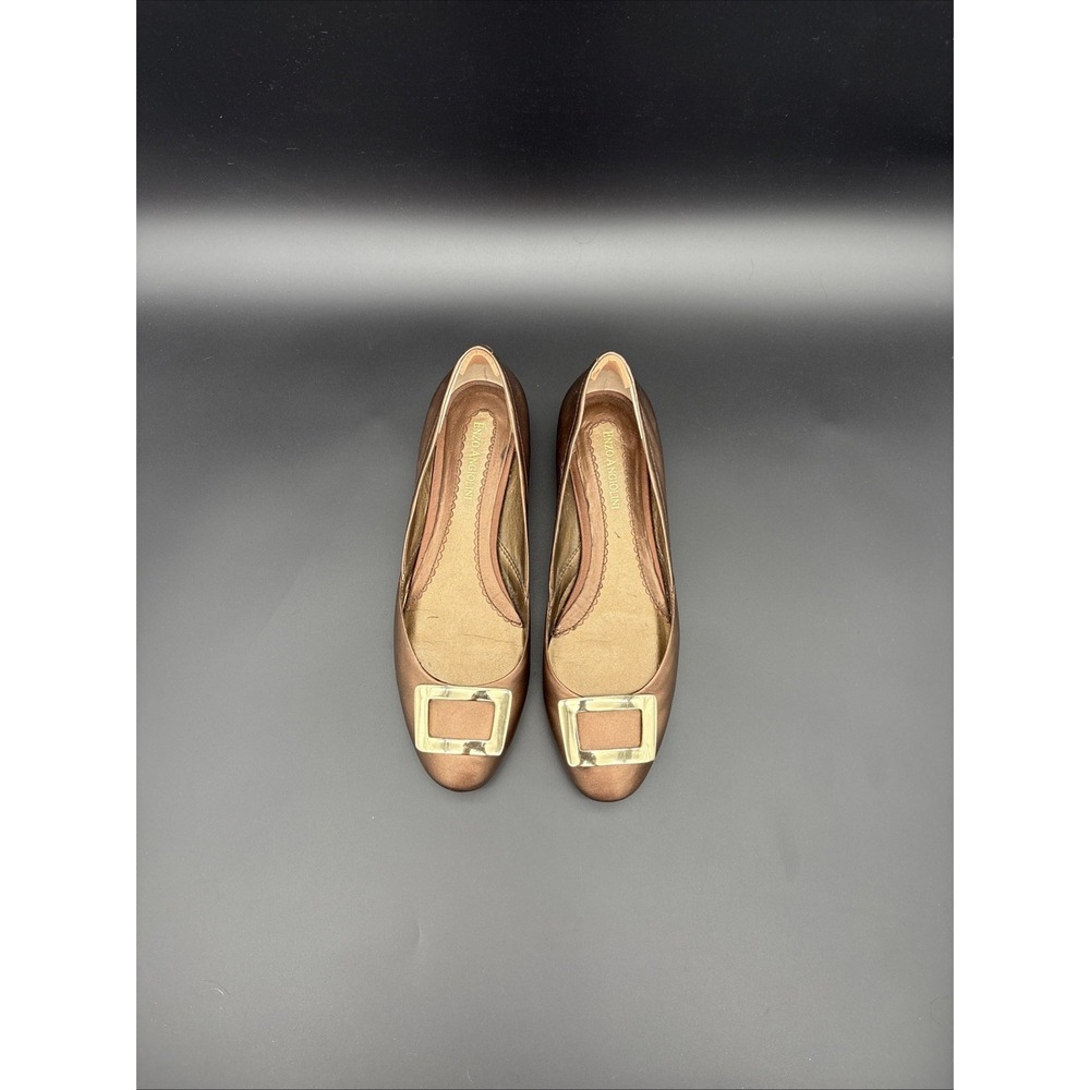 Vintage Enzo Angiolini Liberty Metallic Bronze Square Toe Buckle Flats 8M